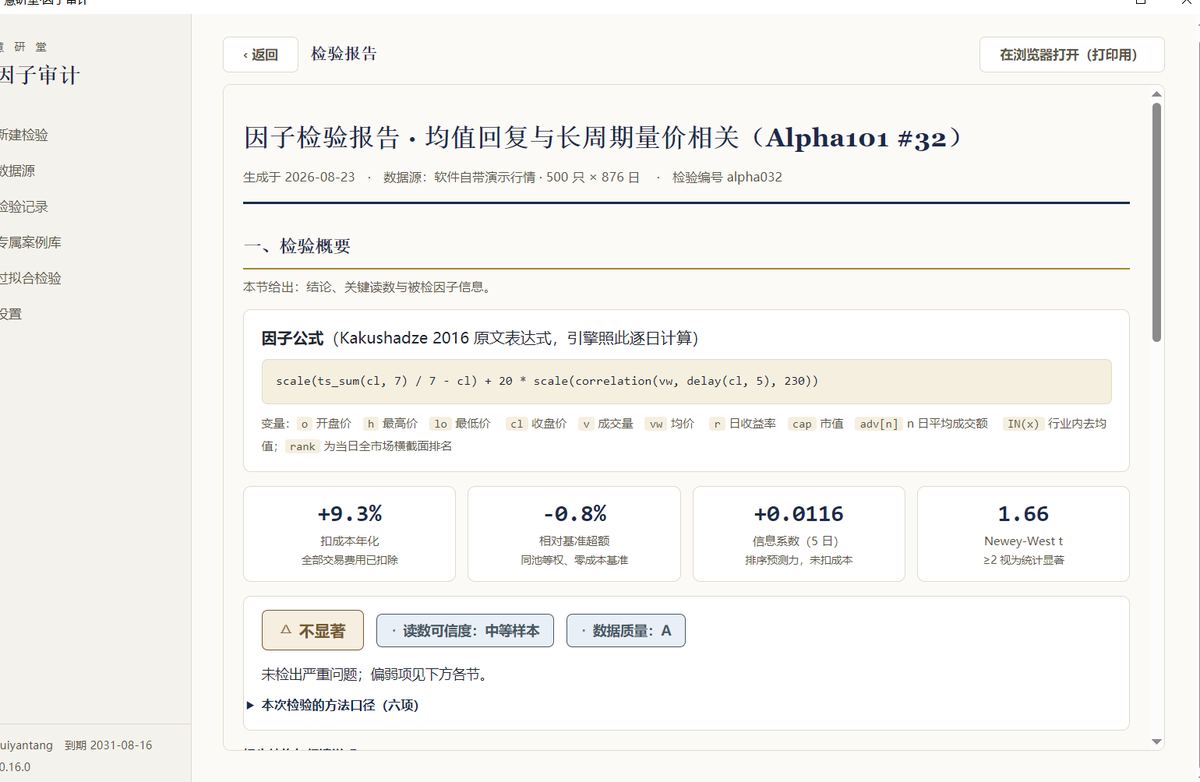 因子审计工厂：因子检验报告
