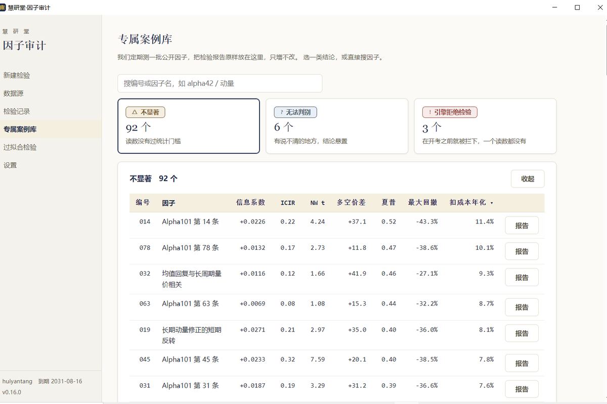 因子审计工厂：专属案例库：因子清单与信息系数
