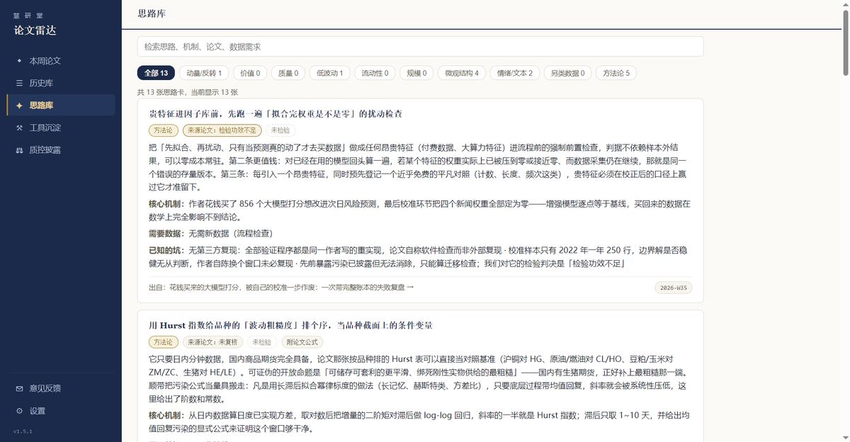 论文雷达：思路库：可落地的因子方向
