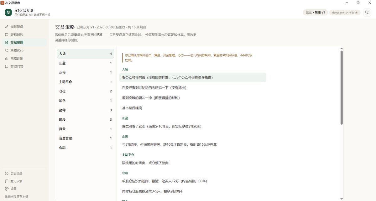 交易复盘：交易策略：结构化录入